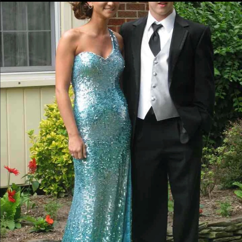 Flash Aqua Blue Prom Dress Gown sequins Size 0